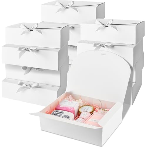 Ocmoiy 12 Pack Gift Boxes with Lids 106x78x31 Inch White Paper Gift Box with Ribbon Bridesmaid Proposal Box for Wedding Packaging Baby Shower Birthday Christmas Party Present Crafting - Image 1
