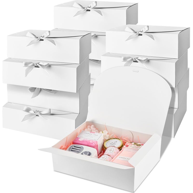 Ocmoiy 12 Pack Gift Boxes with Lids 106x78x31 Inch White Paper Gift Box with Ribbon Bridesmaid Proposal Box for Wedding Packaging Baby Shower Birthday Christmas Party Present Crafting - Image 2