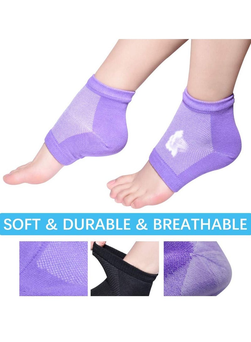 SYOSI Moisturizing Heel Socks Gel Lined Toeless Spa Socks Day Night to Heal and Treat Dry Hard Cracked Heel Damaged Cuticles and Calluses Skin Blue Purple Black 3 Pairs - Image 3