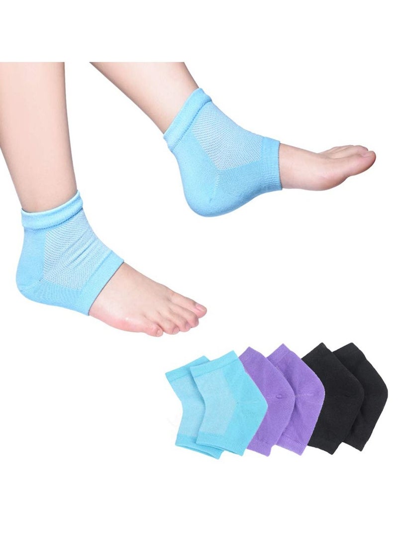 SYOSI Moisturizing Heel Socks Gel Lined Toeless Spa Socks Day Night to Heal and Treat Dry Hard Cracked Heel Damaged Cuticles and Calluses Skin Blue Purple Black 3 Pairs - Image 1
