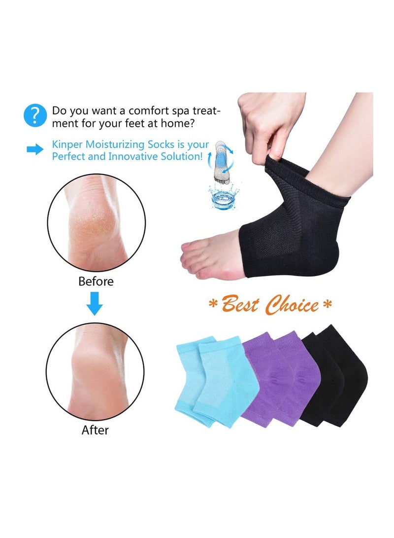 SYOSI Moisturizing Heel Socks Gel Lined Toeless Spa Socks Day Night to Heal and Treat Dry Hard Cracked Heel Damaged Cuticles and Calluses Skin Blue Purple Black 3 Pairs - Image 5