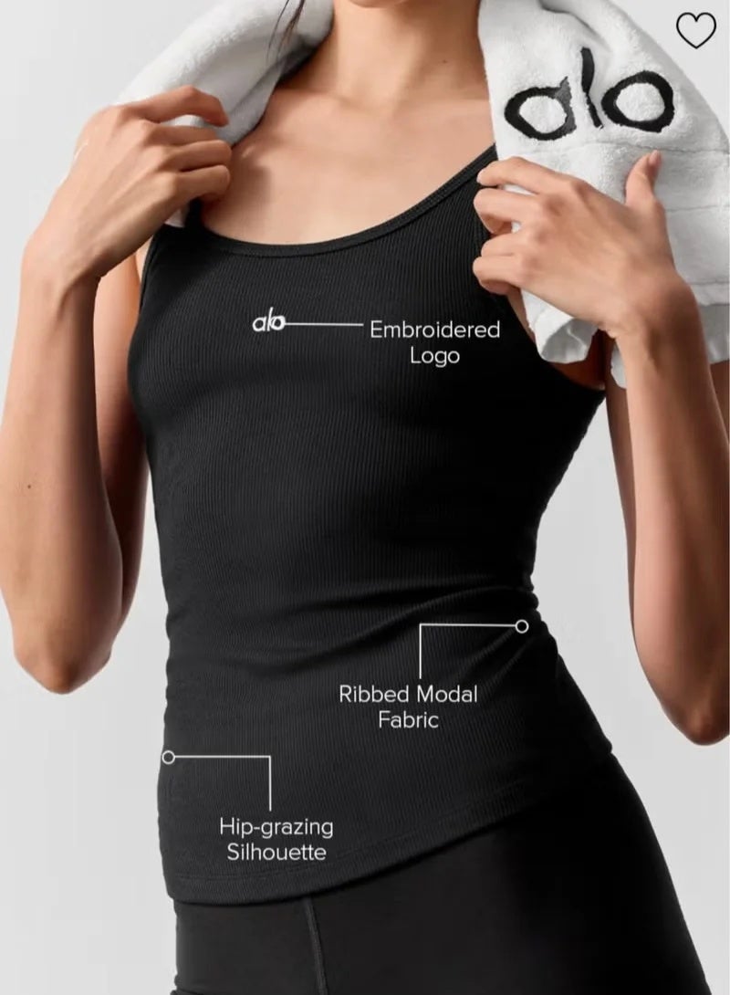 Alo Yoga Solid Color Slim Fit Basic Tank Top for Daily Layering and Outerwear, Comfortable and Breathable - Image 3