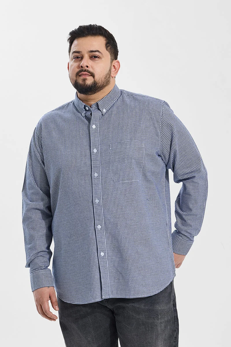 SNITCH  Navy Checkered Long Sleeve Regular Fit Casual Plus Size Shirt for Men | Best Price UAE