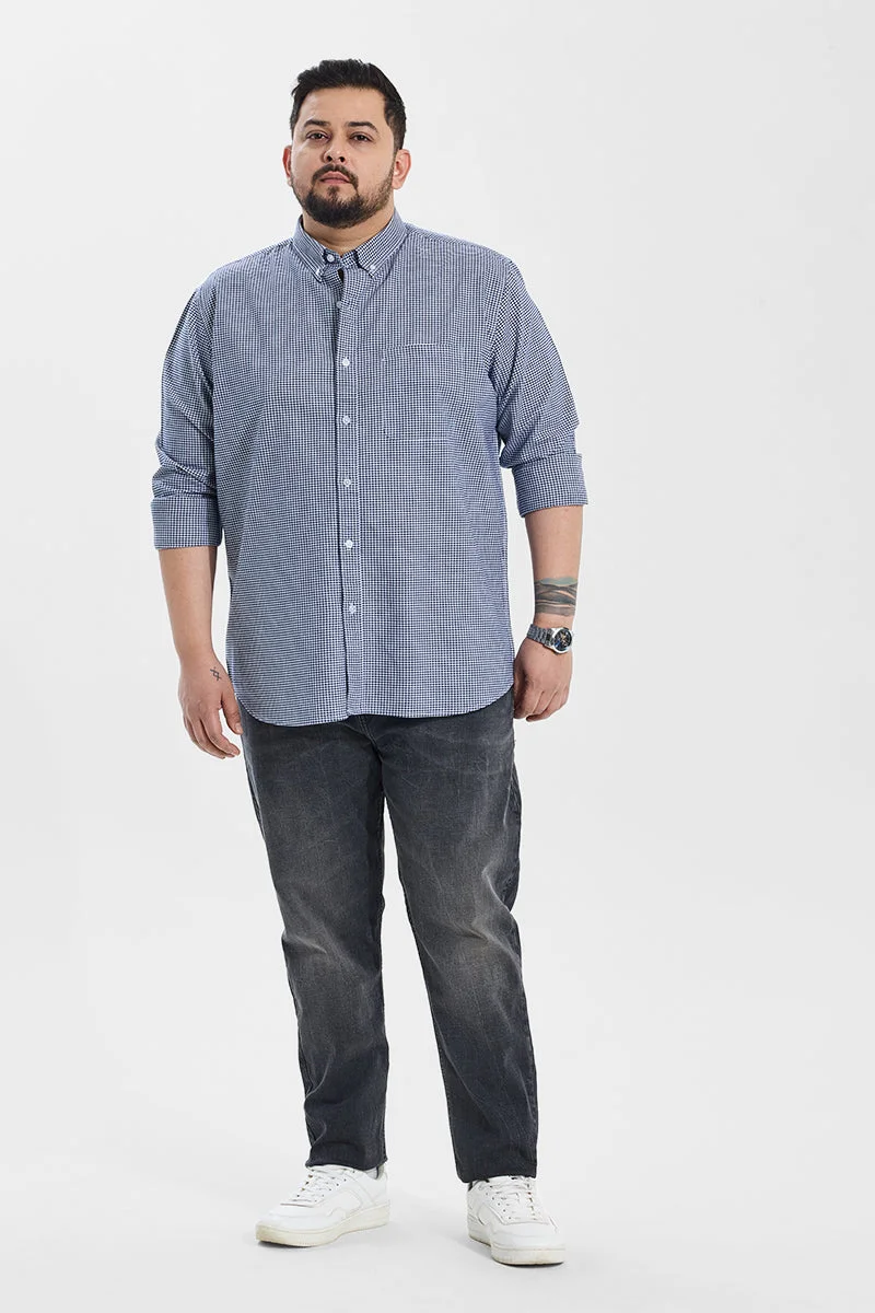SNITCH  Navy Checkered Long Sleeve Regular Fit Casual Plus Size Shirt for Men | Best Price UAE