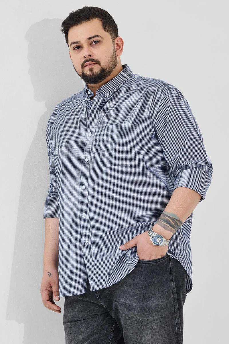 Navy Checkered Long Sleeve Regular Fit Casual Plus Size Shirt