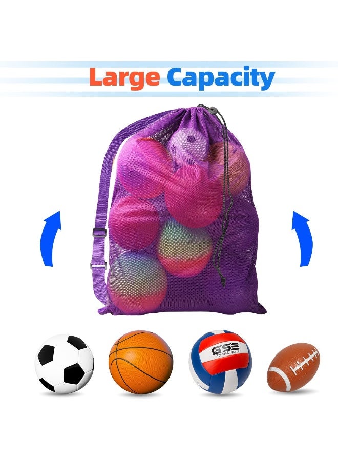 GSE Games & Sports Expert Extra-Large Mesh Sports Ball Drawstring Bag | Sports Equipment Bag with Adjustable Shoulder Strap for Gym Training, Soccer, Football, Basketball, Volleyball, Swimming (Purple)  - Image 3