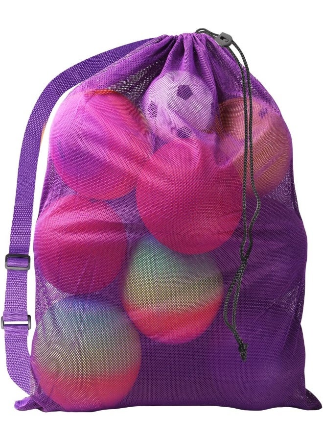 GSE Games & Sports Expert Extra-Large Mesh Sports Ball Drawstring Bag | Sports Equipment Bag with Adjustable Shoulder Strap for Gym Training, Soccer, Football, Basketball, Volleyball, Swimming (Purple)  - Image 2