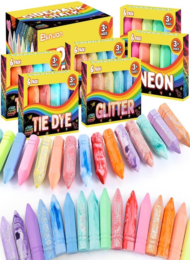 Ellinjan 36 Pcs Washable Sidewalk Chalks for Kids, Jumbo Washable Sidewalk Chalk in 18 Colors, Bulk Colored Chalk for Outdoor Art Play, Painting, Chalkboard & Playground, Gifts for Toddlers Boys Girls - Image 1
