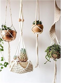 Flber Macrame Plant Hanger Handmade Cotton Rope Wall Hangings Home Decor,30" L - Image 1