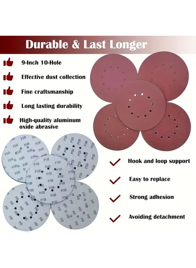 25 قطعة 60 حبيبة ورق صنفرة أقراص سنفرة 9 بوصة 225 ملم للطحن اليدوي ومهام DIY - Image 5