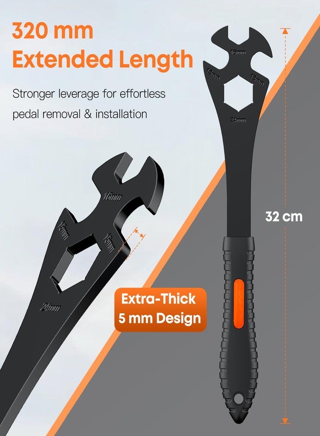 Pawfly 3 in 1 Bike Pedal Wrench, 15/16/24 mm Bike Wrench, 320 mm Extra Long Bicycle Pedals Removal Tool, Multi-Functional Bicycle Spanner for Crank Puller & Bottom Bracket Repair - Image 2