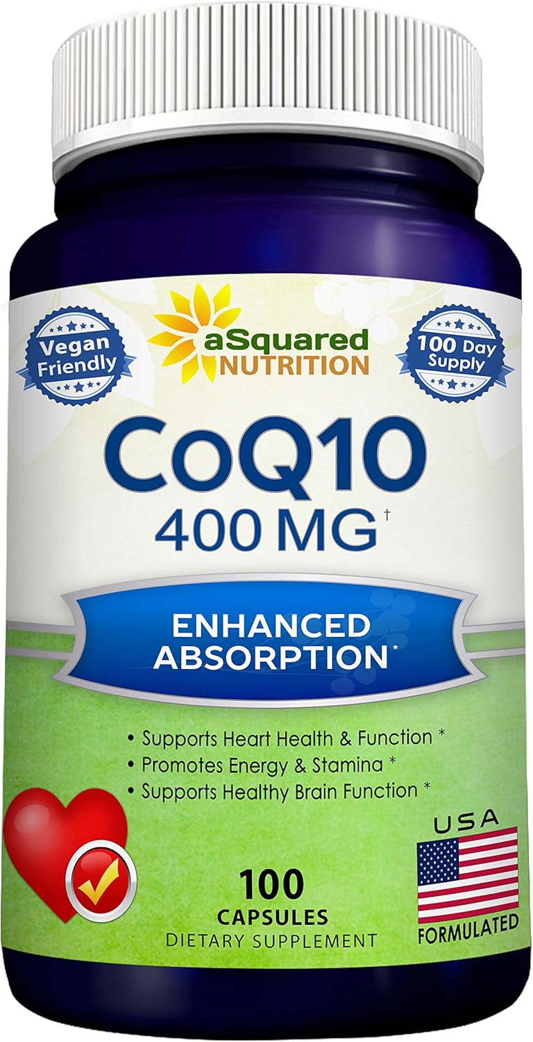 aSquared Nutrition CoQ10 400mg Max Strength 100 Veggie Capsules  High Absorption Coenzyme Q10 Powder  Ubiquinone Supplement Pills Extra Antioxidant CO Q10 Enzyme Vitamin Tablets Coq 10 400 mg - Image 1