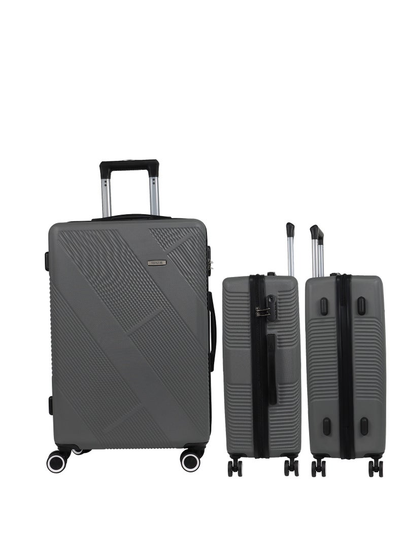Miazib 3-Piece Hard Shell Luggage Set - Ultra Durable, Lightweight, Stylish Grey Suitcases with TSA Lock, 360° Spinner Wheels, and Expandable Design for Versatile Travel Needs