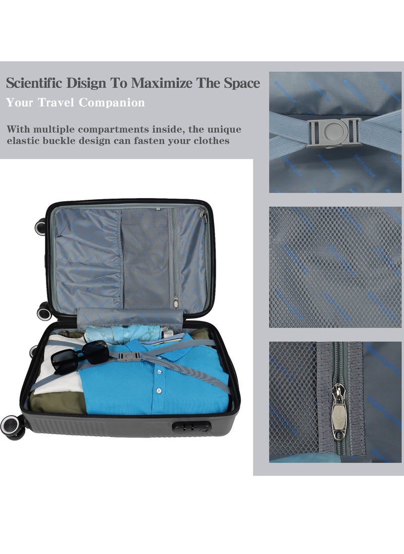 Miazib 3-Piece Hard Shell Luggage Set - Ultra Durable, Lightweight, Stylish Grey Suitcases with TSA Lock, 360° Spinner Wheels, and Expandable Design for Versatile Travel Needs