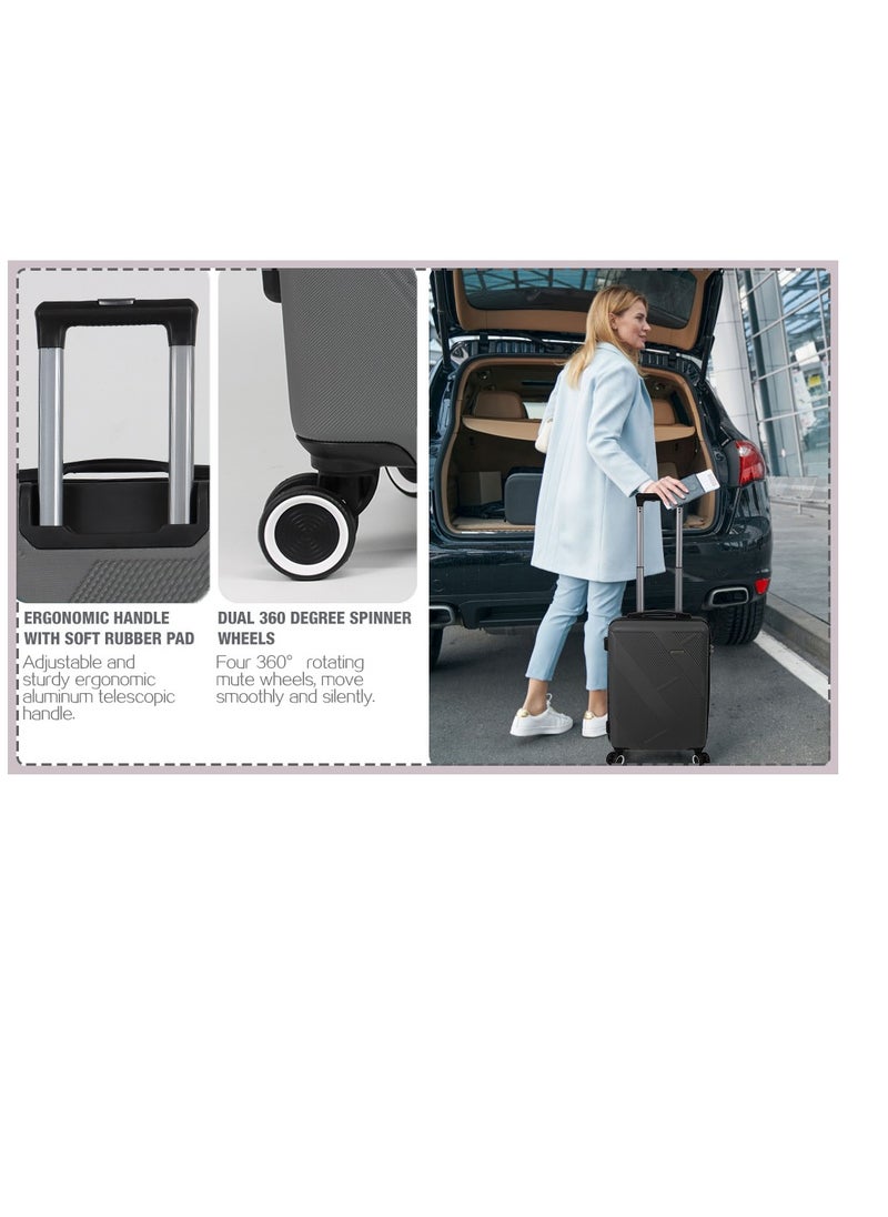 Miazib 3-Piece Hard Shell Luggage Set - Ultra Durable, Lightweight, Stylish Grey Suitcases with TSA Lock, 360° Spinner Wheels, and Expandable Design for Versatile Travel Needs