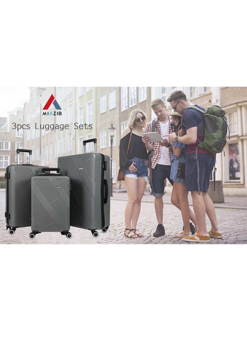 Miazib 3-Piece Hard Shell Luggage Set - Ultra Durable, Lightweight, Stylish Grey Suitcases with TSA Lock, 360° Spinner Wheels, and Expandable Design for Versatile Travel Needs