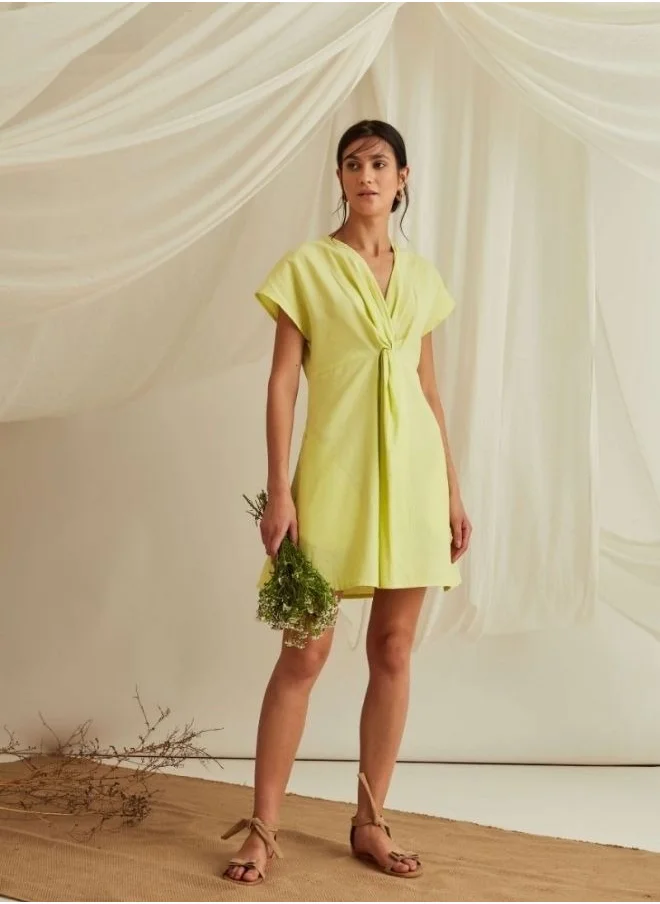 أبهشتي Front knot mini dress-Lemon