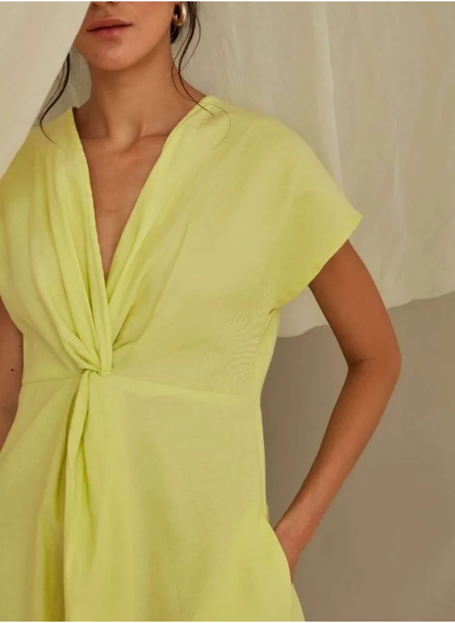 أبهشتي Front knot mini dress-Lemon