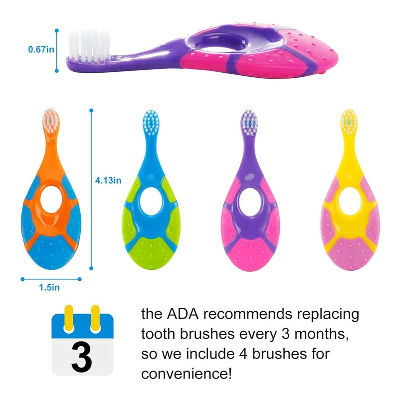 Slotic Baby Toothbrush for 0-2 Years, Safe and Sturdy, Toddler Oral Care Teether Brush, Extra Soft Bristle for Baby Teeth and Infant Gums, Dentist Recommended (4-Pack) - Image 2