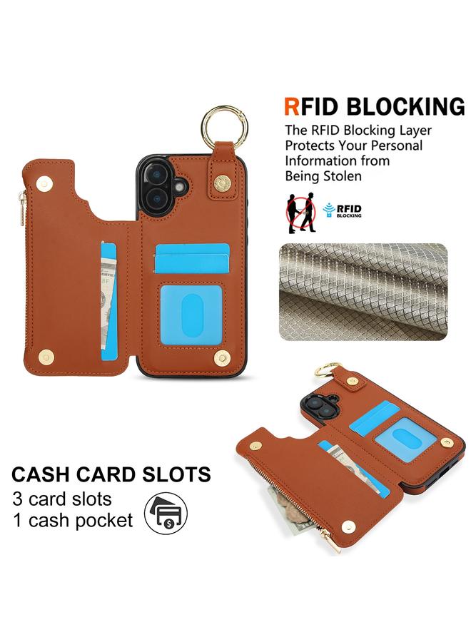 S-TOP Case For iPhone 16 RFlD Anti-theft Double Buckle Ring Zipper Card Phone Case - Image 3