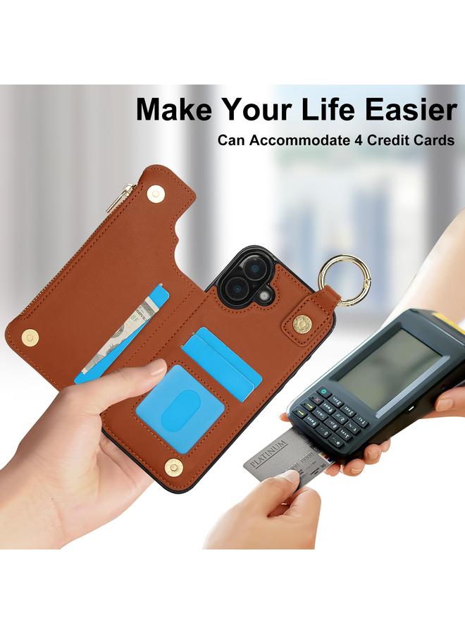 S-TOP Case For iPhone 16 RFlD Anti-theft Double Buckle Ring Zipper Card Phone Case - Image 5