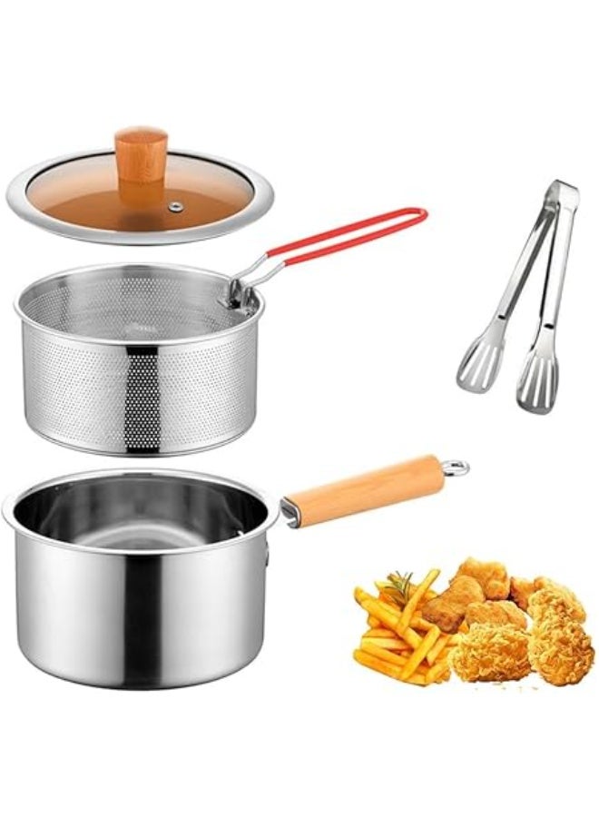عربست وعاء مصفاة زيت صغير من الفولاذ المقاوم للصدأ مع سلة قلي، مقلاة عميقة صغيرة سعة 2.5 لتر مع غطاء، وعاء فلتر زيت، مقلاة عميقة على الموقد مع سلة لطهي أجنحة الدجاج والمأكولات البحرية. - Image 1