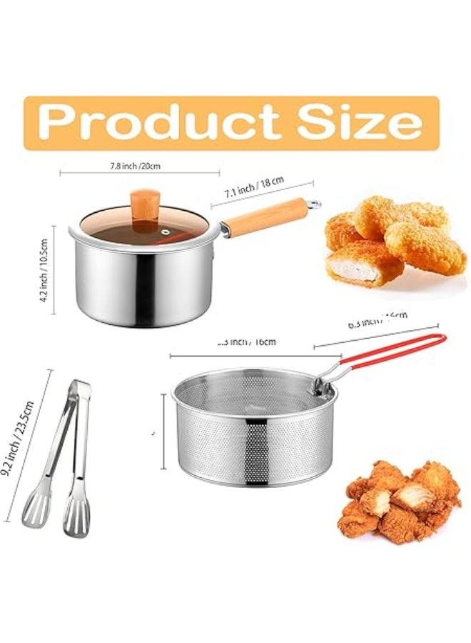 عربست وعاء مصفاة زيت صغير من الفولاذ المقاوم للصدأ مع سلة قلي، مقلاة عميقة صغيرة سعة 2.5 لتر مع غطاء، وعاء فلتر زيت، مقلاة عميقة على الموقد مع سلة لطهي أجنحة الدجاج والمأكولات البحرية. - Image 4