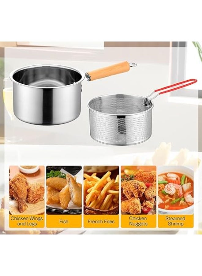 عربست وعاء مصفاة زيت صغير من الفولاذ المقاوم للصدأ مع سلة قلي، مقلاة عميقة صغيرة سعة 2.5 لتر مع غطاء، وعاء فلتر زيت، مقلاة عميقة على الموقد مع سلة لطهي أجنحة الدجاج والمأكولات البحرية. - Image 3