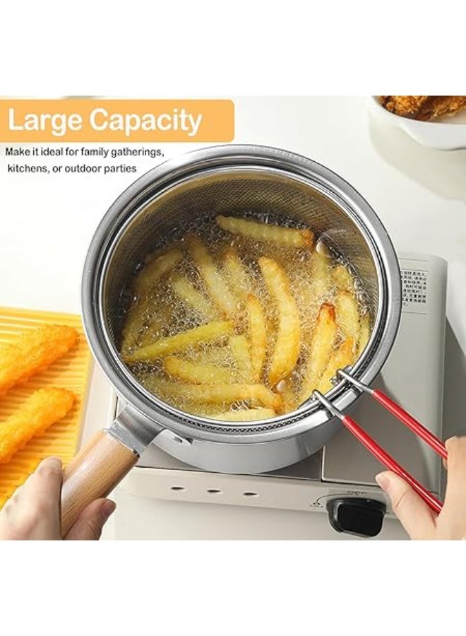 عربست وعاء مصفاة زيت صغير من الفولاذ المقاوم للصدأ مع سلة قلي، مقلاة عميقة صغيرة سعة 2.5 لتر مع غطاء، وعاء فلتر زيت، مقلاة عميقة على الموقد مع سلة لطهي أجنحة الدجاج والمأكولات البحرية. - Image 2