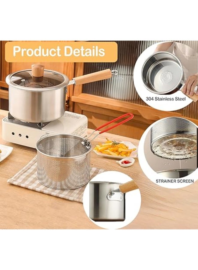 عربست وعاء مصفاة زيت صغير من الفولاذ المقاوم للصدأ مع سلة قلي، مقلاة عميقة صغيرة سعة 2.5 لتر مع غطاء، وعاء فلتر زيت، مقلاة عميقة على الموقد مع سلة لطهي أجنحة الدجاج والمأكولات البحرية. - Image 5