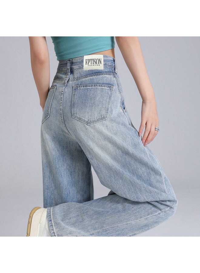 EPTISON Vintage Washed Cropped Wide-leg Jeans For Women - 2025 Summer High Waist Loose Fit Stretch Denim Pants - Image 5