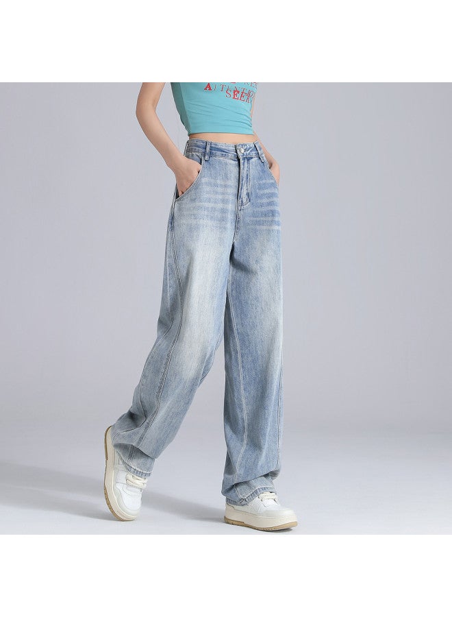 EPTISON Vintage Washed Cropped Wide-leg Jeans For Women - 2025 Summer High Waist Loose Fit Stretch Denim Pants - Image 3
