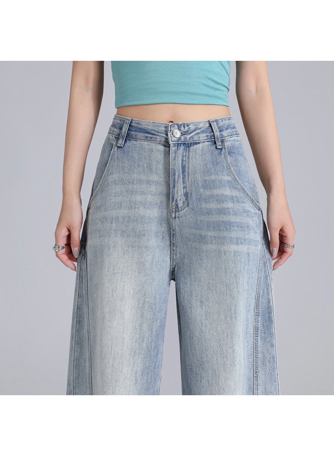 EPTISON Vintage Washed Cropped Wide-leg Jeans For Women - 2025 Summer High Waist Loose Fit Stretch Denim Pants - Image 4