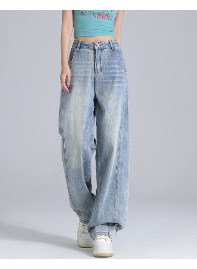 EPTISON Vintage Washed Cropped Wide-leg Jeans For Women - 2025 Summer High Waist Loose Fit Stretch Denim Pants - Image 1