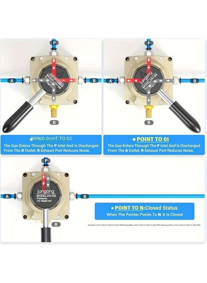 HV 02 3 Position 4 Way Pneumatic Rotary Valve NPT Adjustable Height Metal Actuator - Image 3