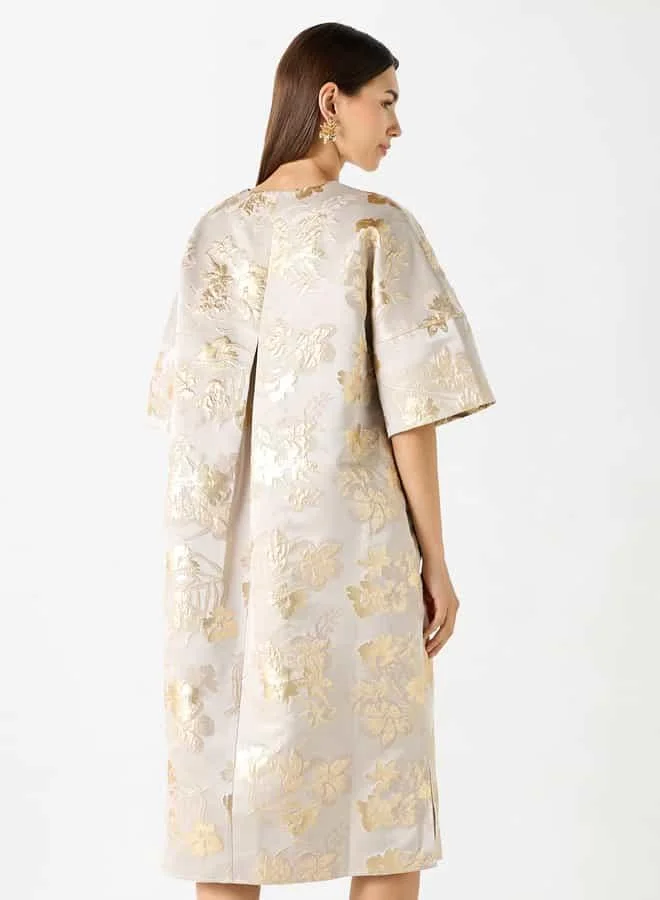 Iconic Floral Detail V-neck Kaftan Dress with Slits