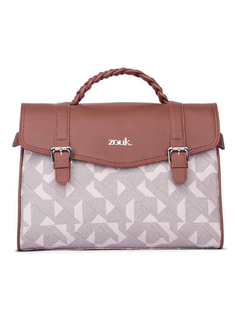 ZOUK Women's Konkona Heritage Satchel Bag | Jute | Vegan Leather Handcrafted With Detachable Sling Strap - Image 1