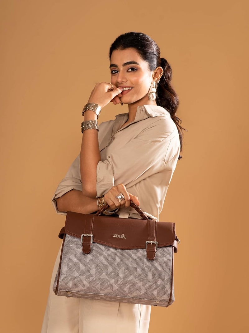 ZOUK Women's Konkona Heritage Satchel Bag | Jute | Vegan Leather Handcrafted With Detachable Sling Strap - Image 2