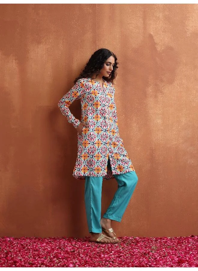 trueBrowns Off White Print Kurta Co-ord Set