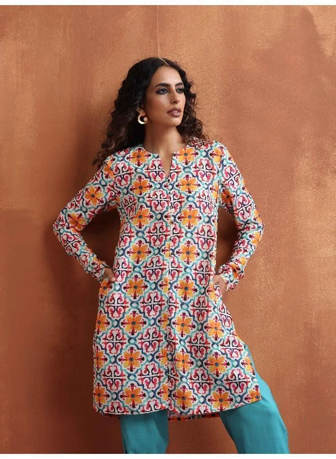 ترو برونز trueBrowns Off White Print Kurta Co-ord Set