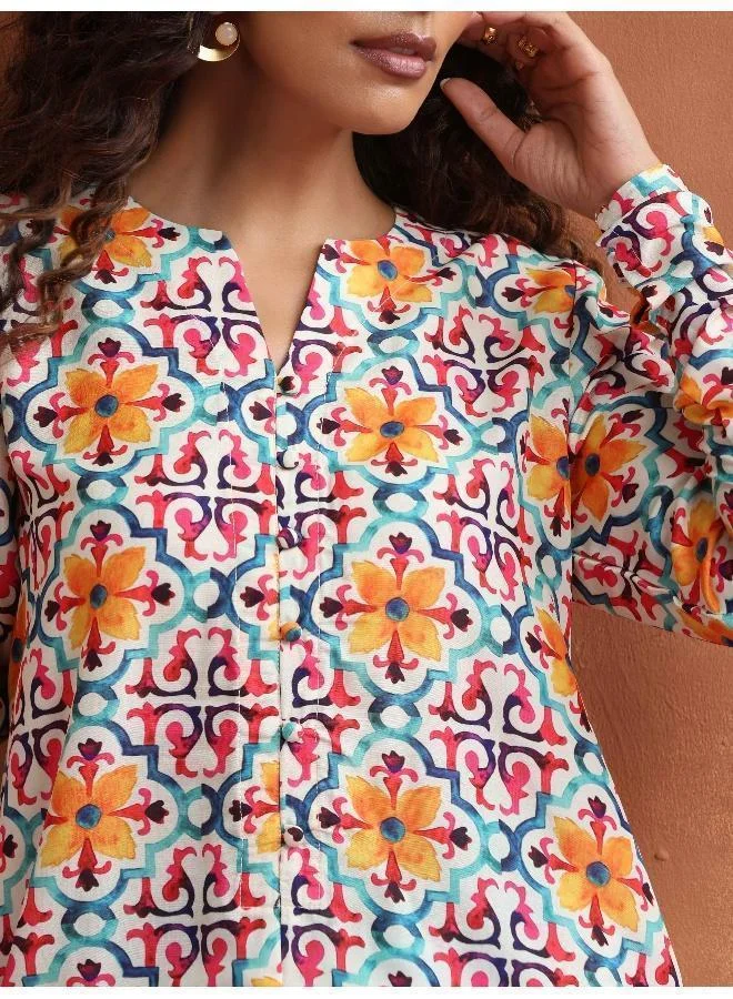 trueBrowns Off White Print Kurta Co-ord Set