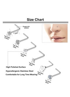 Generic 36 PCS Nose Rings for Women Nose Studs Nose Rings Hoop 20G Piercings Jewelry Screw Stainless Steel Nose Screw Bone Flat Top Diamond Opal Heart High Nostril Piercing for Women Men(Silver)  - Image 4