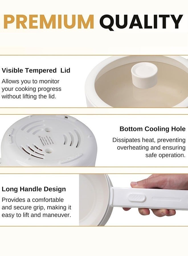 وعاء كهربائي صغير سعة 2 لتر مع صينية بخار، حماية من السخونة الزائدة، ودرجة حرارة قابلة للتعديل – مثالي للسكن الجامعي والمكاتب والطهي أثناء التنقل - view 3