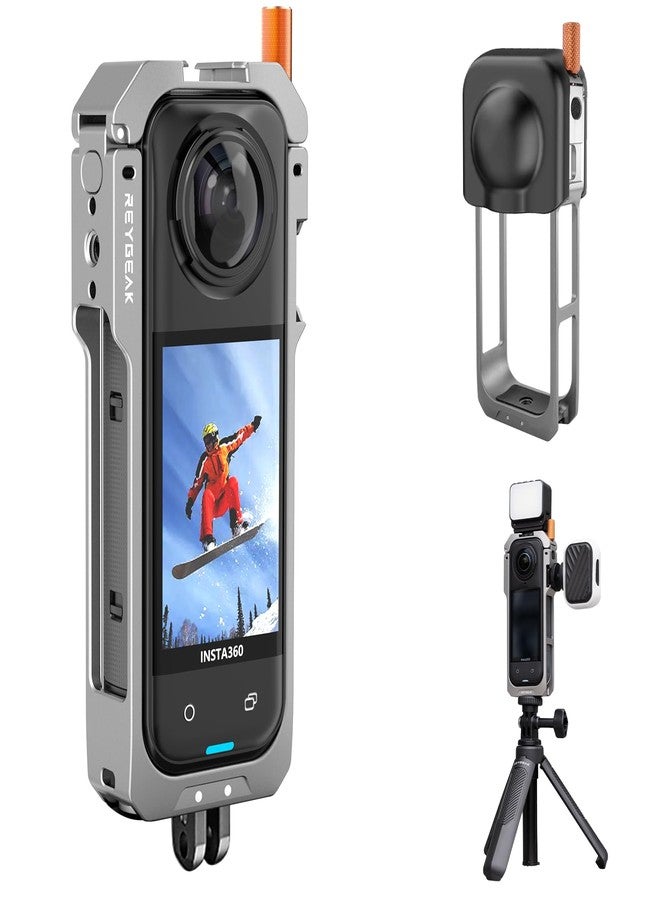REYGEAK for Insta360 X5 Utility Frame,Aluminum Camera Cage for Insta360 X5,Protective Case with Silicone Lens Cover,Protective Case with 1/4 Thread Folding Fingers for Inst 360 Accessories - Image 1