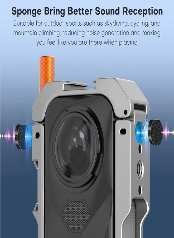 REYGEAK for Insta360 X5 Utility Frame,Aluminum Camera Cage for Insta360 X5,Protective Case with Silicone Lens Cover,Protective Case with 1/4 Thread Folding Fingers for Inst 360 Accessories - Image 4