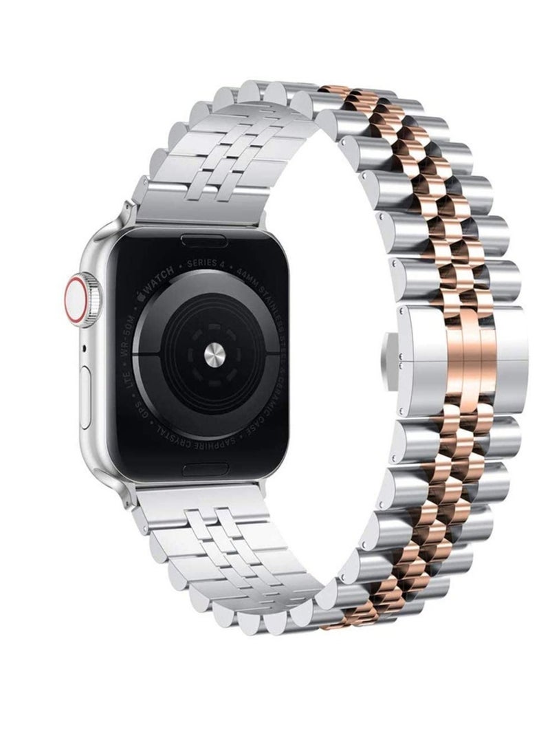 ELTRAZONE Replacement Band Compatible with Apple Watch ,40mm / 38mm Stainless Steel Solid Strap Metal Bracelet for Apple Watch Series 7 6 5 4 3 2 SE (Silver + Rose Gold)  - Image 2