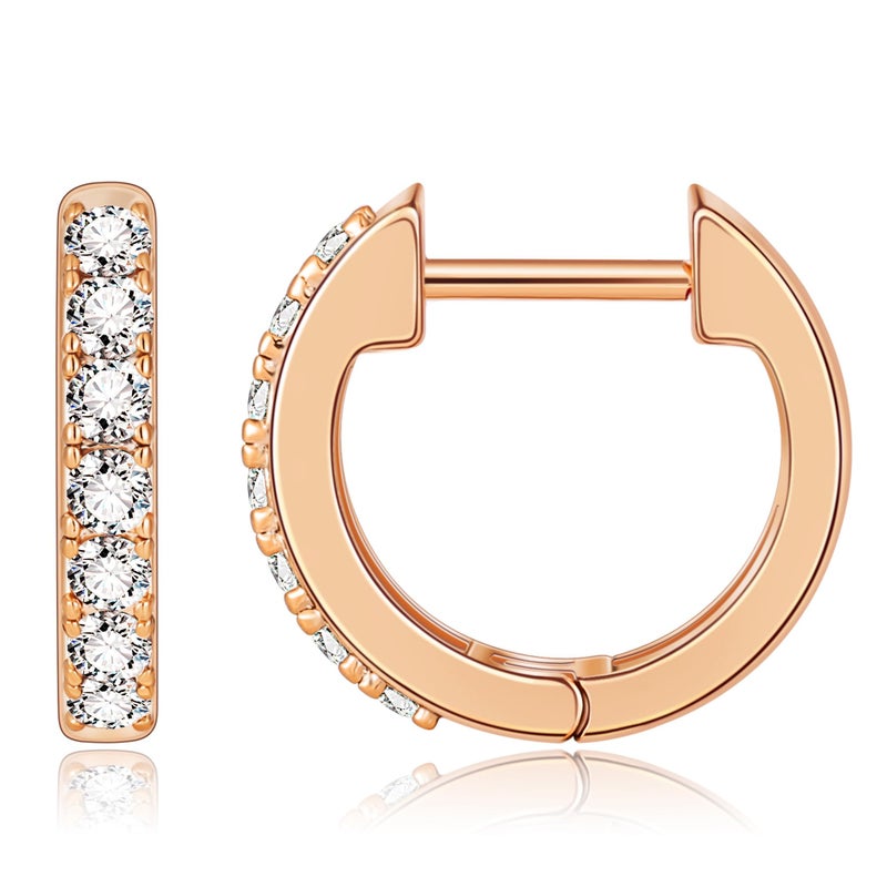 Gacimy 14K Rose Gold Plated Huggie Earrings for Women, Small Imitation Cubic Zirconia Cartilage Hoop Earrings Cuffs for Women, 13mm Pink - Image 1
