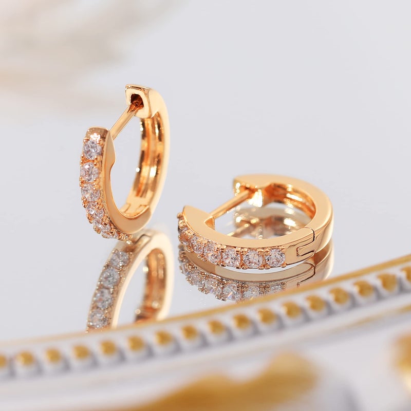 Gacimy 14K Rose Gold Plated Huggie Earrings for Women, Small Imitation Cubic Zirconia Cartilage Hoop Earrings Cuffs for Women, 13mm Pink - Image 4