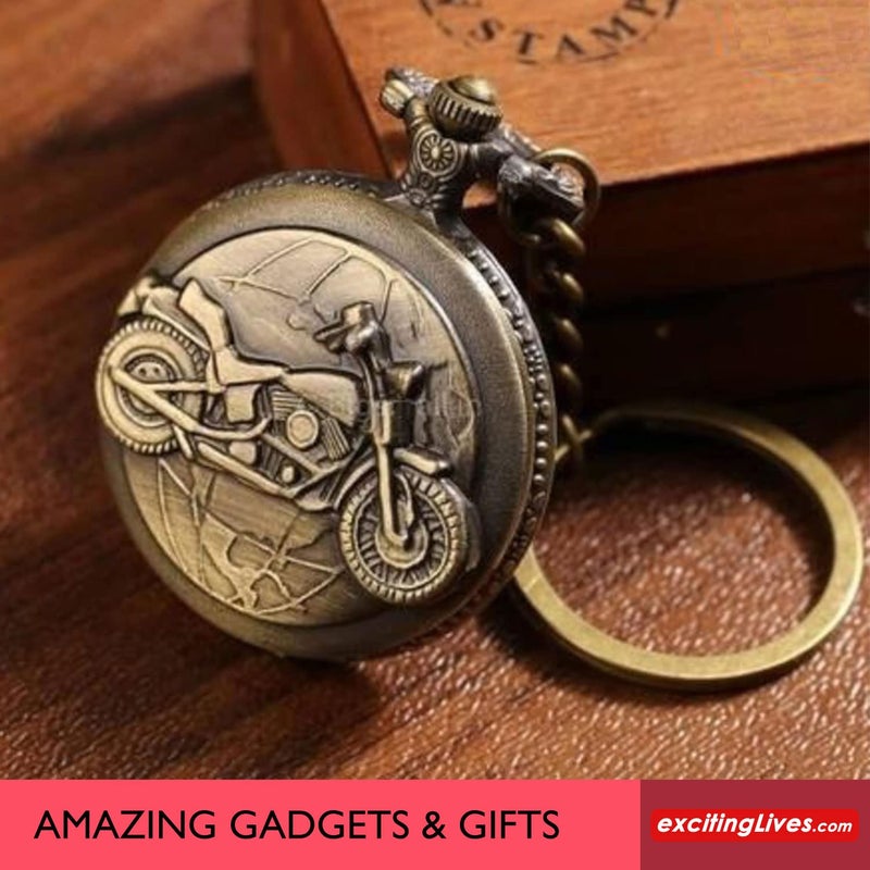 exciting Lives Vintage Motorbike Pocket Watch Keychain - Gift for Christmas, Christmas Day, Birthday, Anniversary, For Brother, Boyfriend, Husband, Dad, Friend, Corporate gifts - Keyring - Image 5