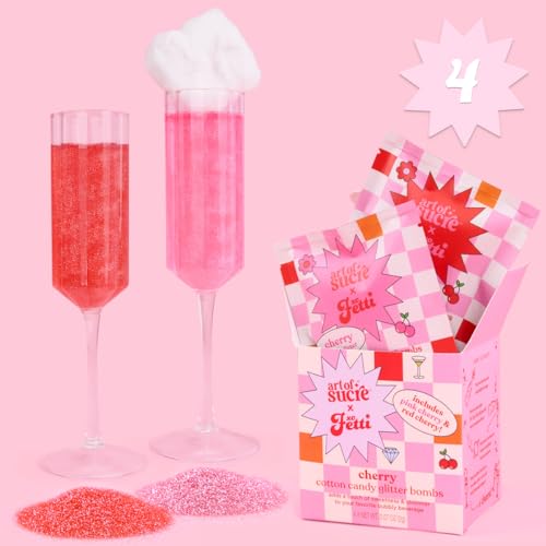 xo, Fetti x Art of Sucre Cotton Candy Glitter Drink Bombs - 4 pc Cherry Flavor, Red + Pink Edible Glitter | Bachelorette Decorations, Birthday Party Favor, Bridal Shower Supplies, Bridesmaid Gift, 21st Bday, Goodie Bag - Image 1